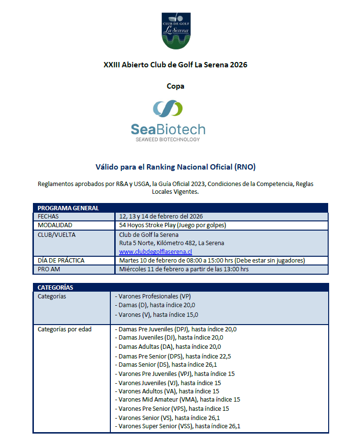 Bases Abierto Club de Golf La Serena 2026